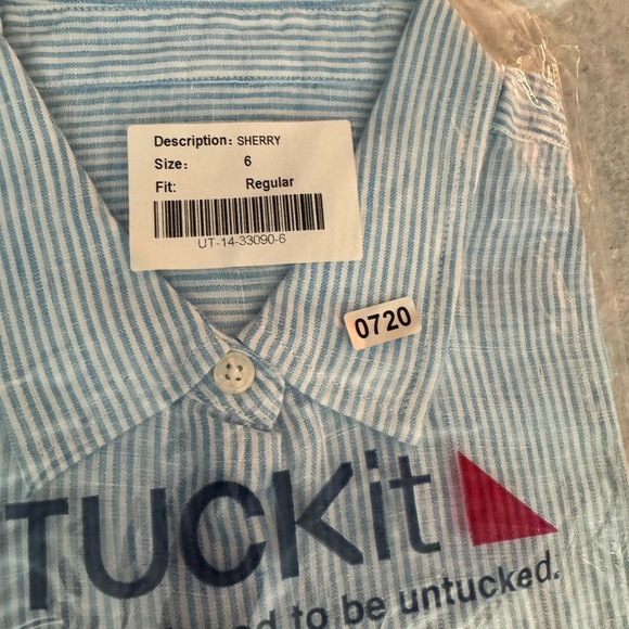 Untuckit Sherry Long Sleeve Button Down Shirt Blue & White Stripe - Picture 6 of 8